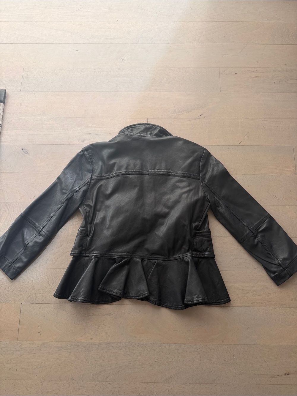 Marissa Webb Black Leather Ruffle-Trim Jacket - Picture 3 of 3